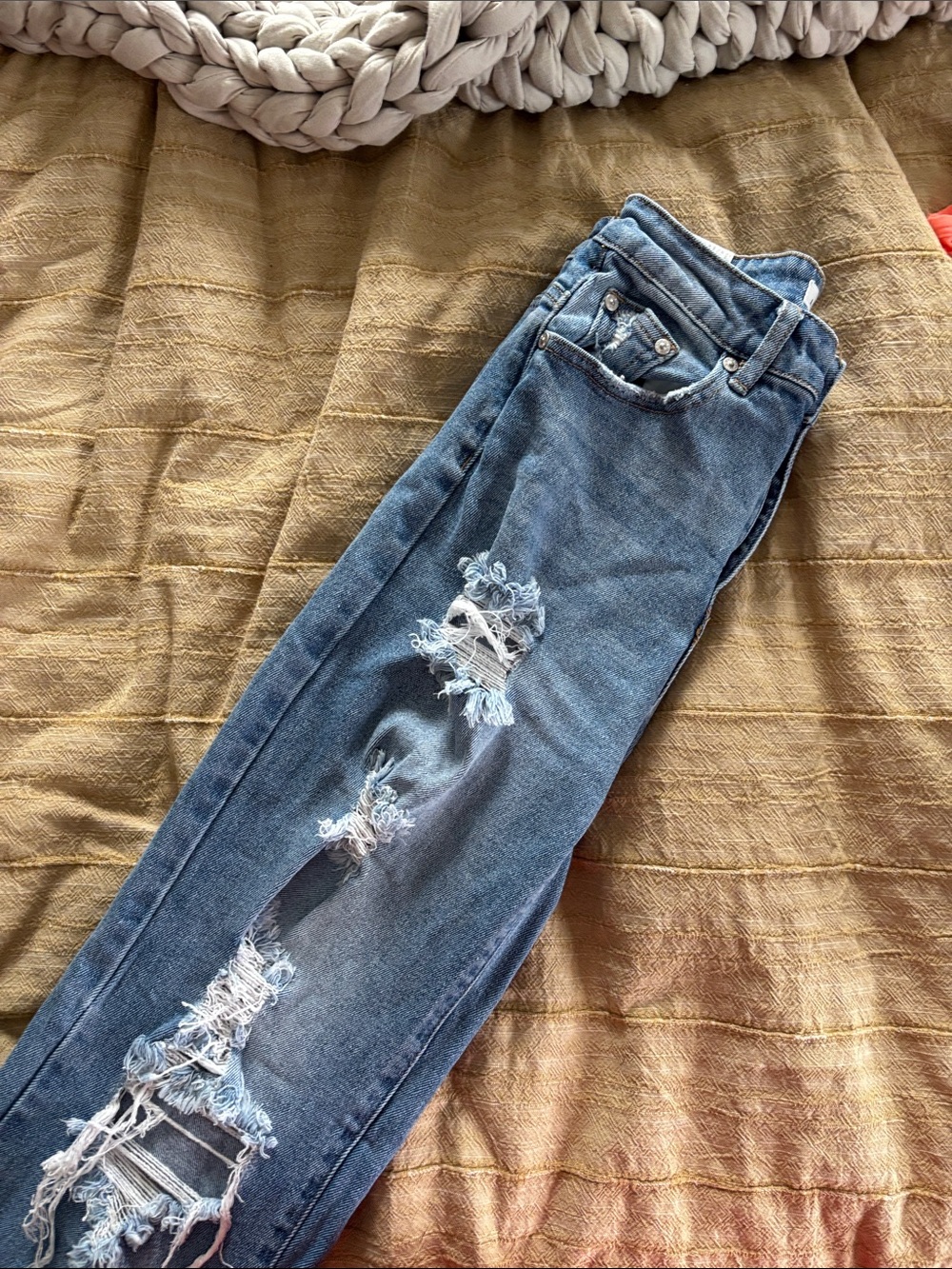 Almost Famous Medium Blue Distressed Straight Leg Jeans - Picture 3 of 6
